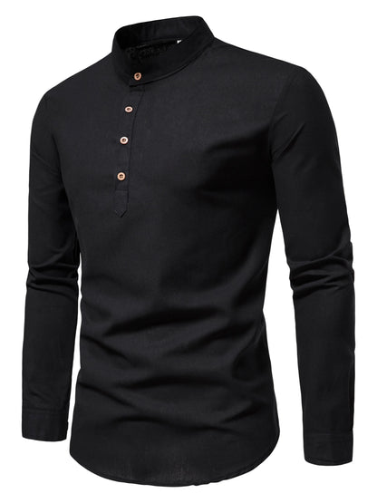 Men's cotton solid color shirt with buttons