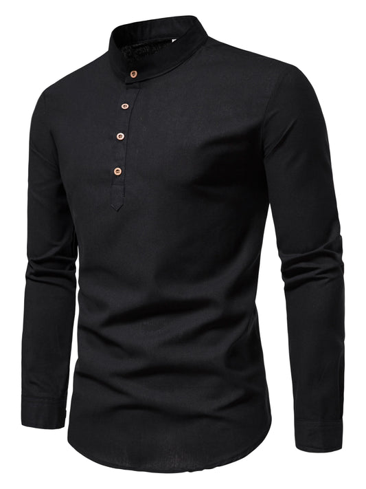 Men's cotton solid color shirt with buttons