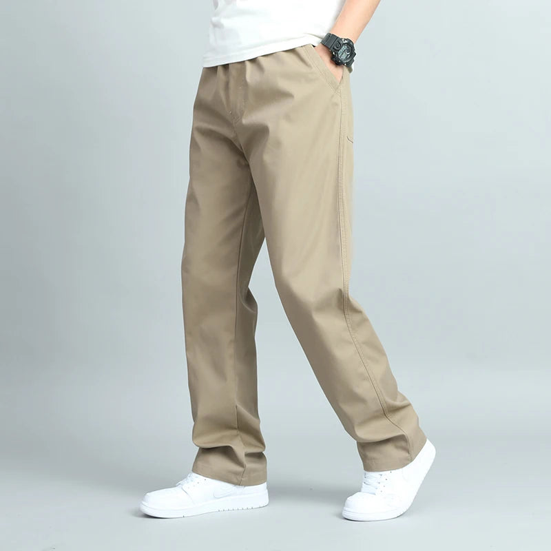 Men’s Casual Cotton Trousers – Loose Fit Straight Pants