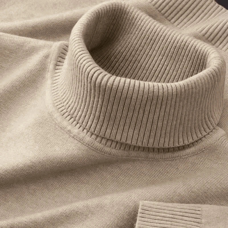 Men’s Knitted Turtleneck Sweater – Solid Color Casual Pullover