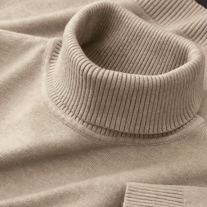 Men’s Knitted Turtleneck Sweater – Solid Color Casual Pullover