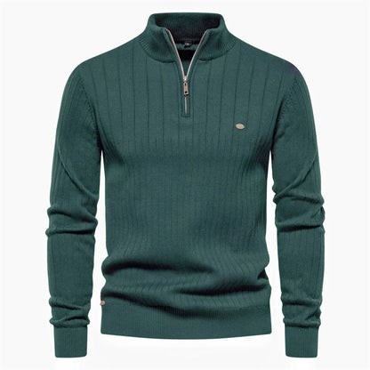 Men’s Half-Zip Sweater – Stand Collar, Cotton Knit, Winter Warmth