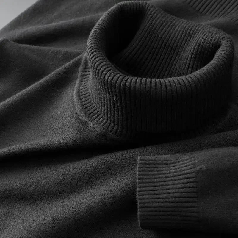 Men’s Knitted Turtleneck Sweater – Solid Color Casual Pullover
