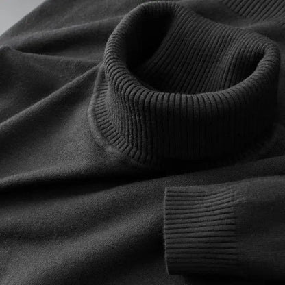 Men’s Knitted Turtleneck Sweater – Solid Color Casual Pullover