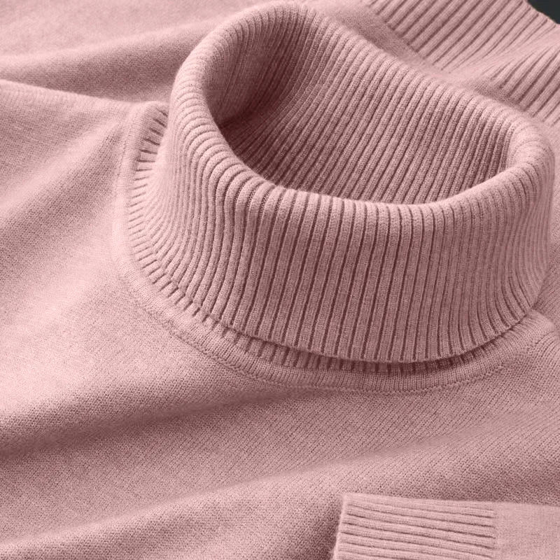 Men’s Knitted Turtleneck Sweater – Solid Color Casual Pullover