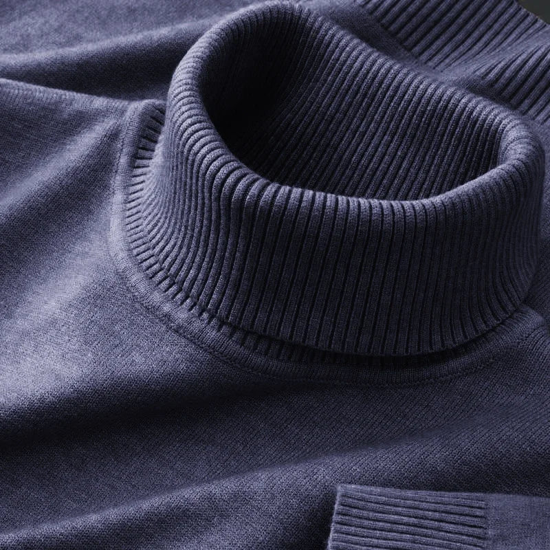 Men’s Knitted Turtleneck Sweater – Solid Color Casual Pullover