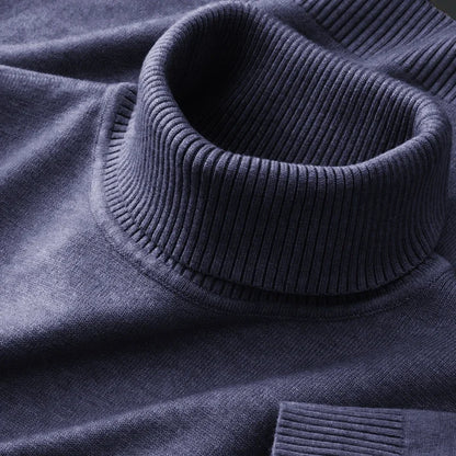 Men’s Knitted Turtleneck Sweater – Solid Color Casual Pullover