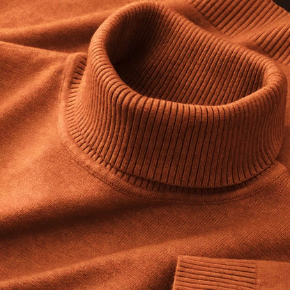Men’s Knitted Turtleneck Sweater – Solid Color Casual Pullover