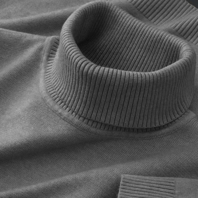 Men’s Knitted Turtleneck Sweater – Solid Color Casual Pullover