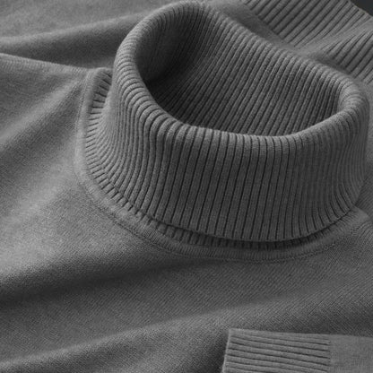 Men’s Knitted Turtleneck Sweater – Solid Color Casual Pullover