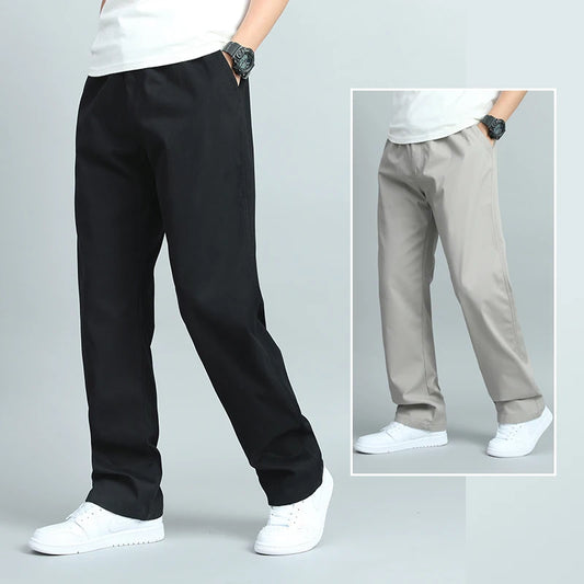 Men’s Casual Cotton Trousers – Loose Fit Straight Pants