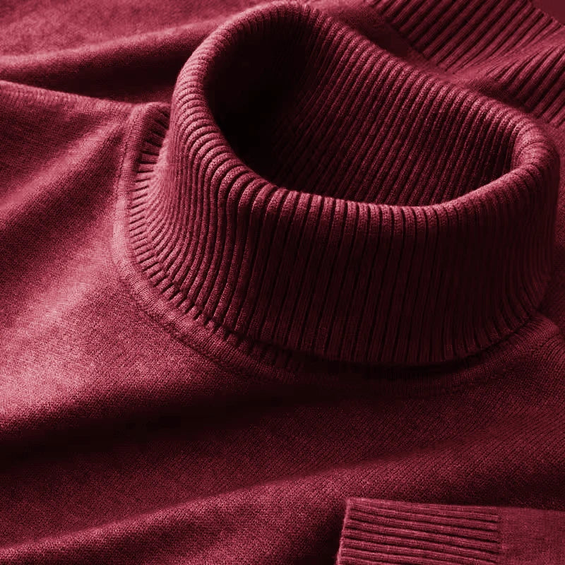 Men’s Knitted Turtleneck Sweater – Solid Color Casual Pullover