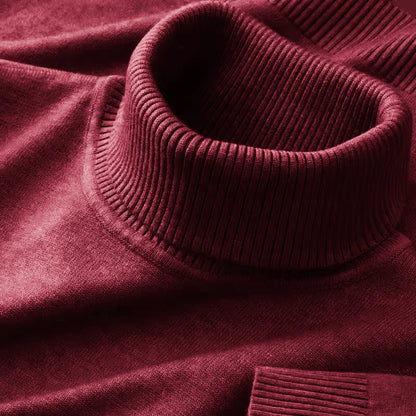 Men’s Knitted Turtleneck Sweater – Solid Color Casual Pullover