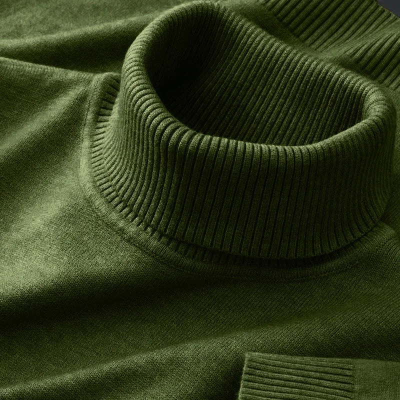 Men’s Knitted Turtleneck Sweater – Solid Color Casual Pullover