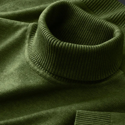 Men’s Knitted Turtleneck Sweater – Solid Color Casual Pullover