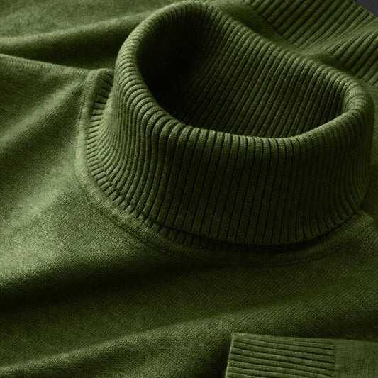 Men’s Knitted Turtleneck Sweater – Solid Color Casual Pullover