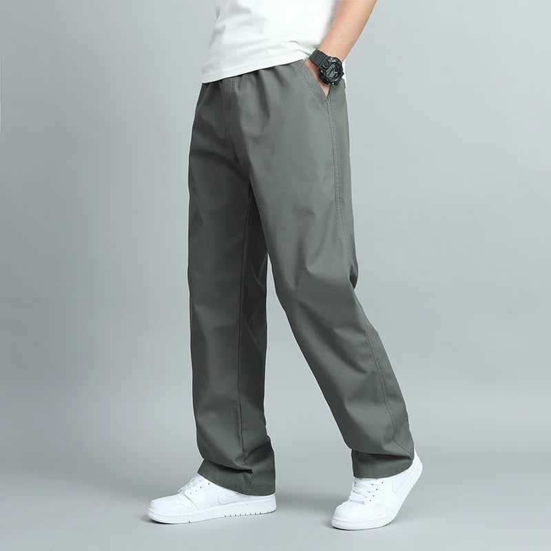 Men’s Casual Cotton Trousers – Loose Fit Straight Pants