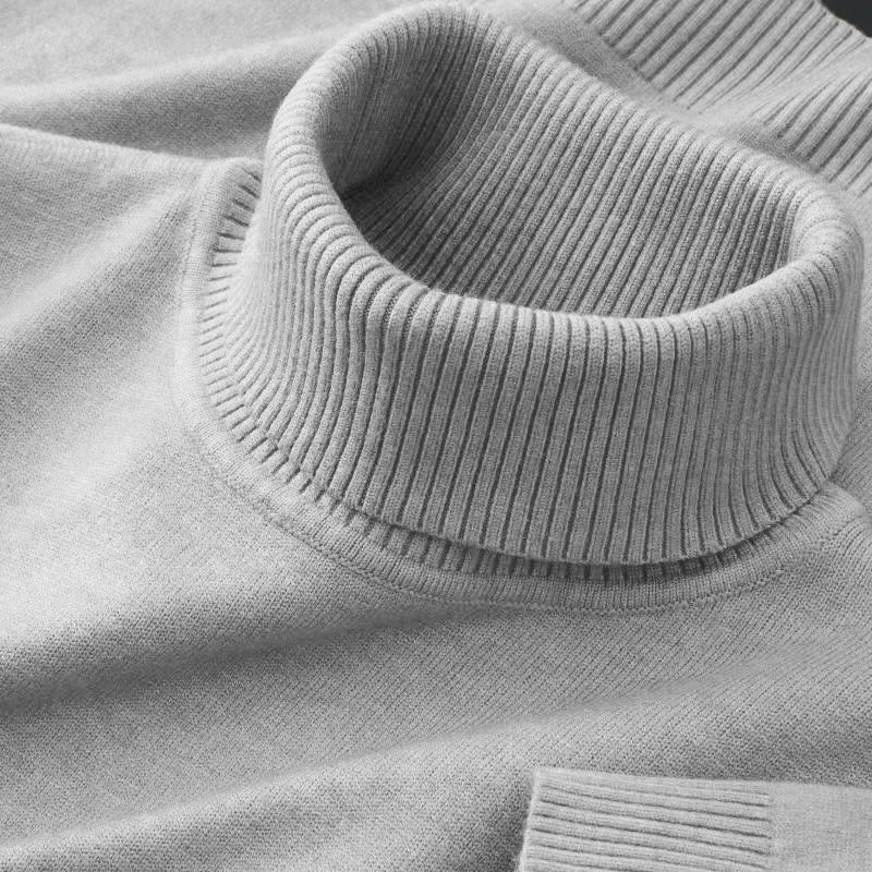 Men’s Knitted Turtleneck Sweater – Solid Color Casual Pullover