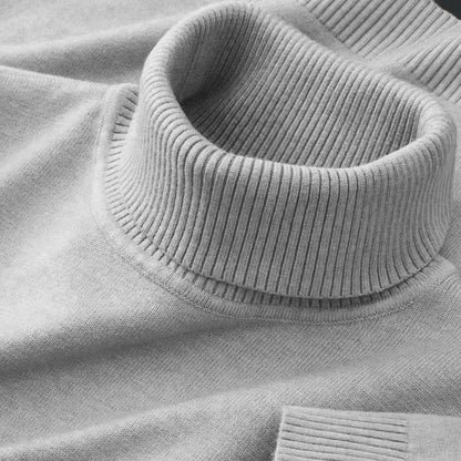 Men’s Knitted Turtleneck Sweater – Solid Color Casual Pullover